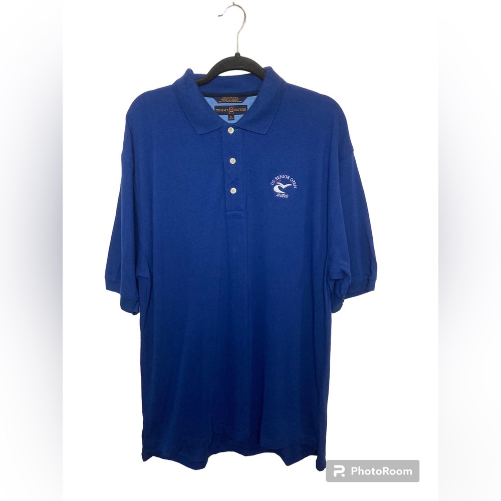 Tommy Hilfiger blue short sleeve golf polo. Senior Open 2002. XL